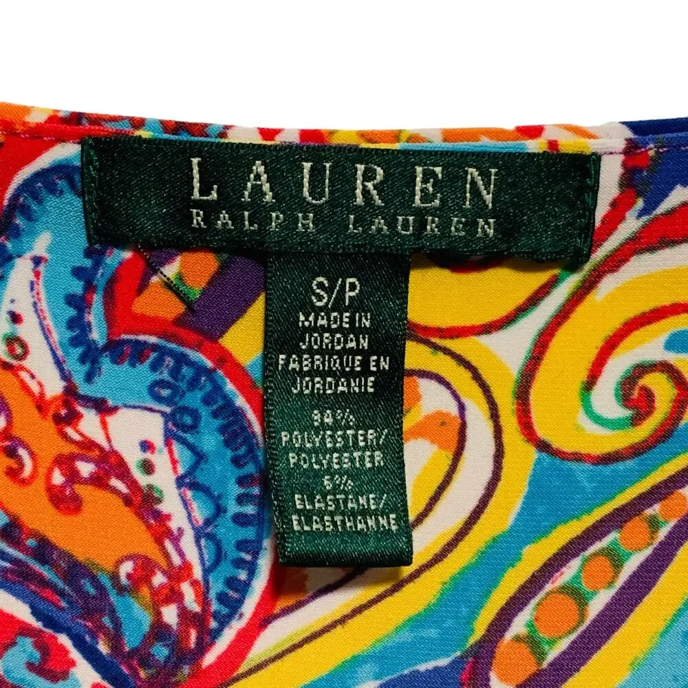 Lauren Ralph Lauren Paisley Dress Faux Wrap Sleeveless Tie Belt Stretchy Small